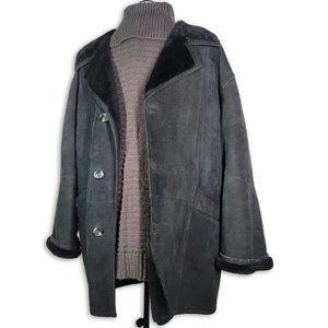 Men's Genuine Shearling Leather Suede Winter Coat